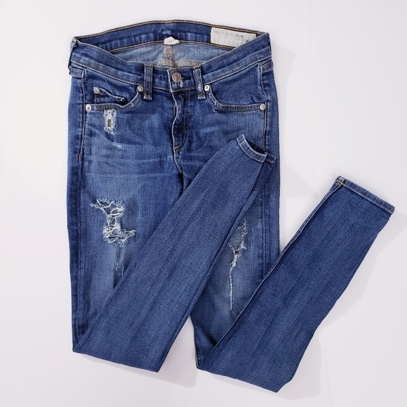 Rag & Bone Mid Rise Distressed‎ Skinny Jeans - Picture 1 of 9